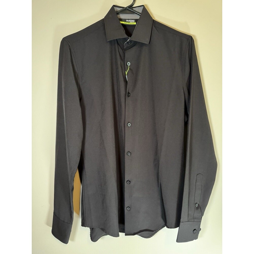 NWT Murano Slim Fit Performance Shirt Mens S Button Up Short Sleeve Black Print